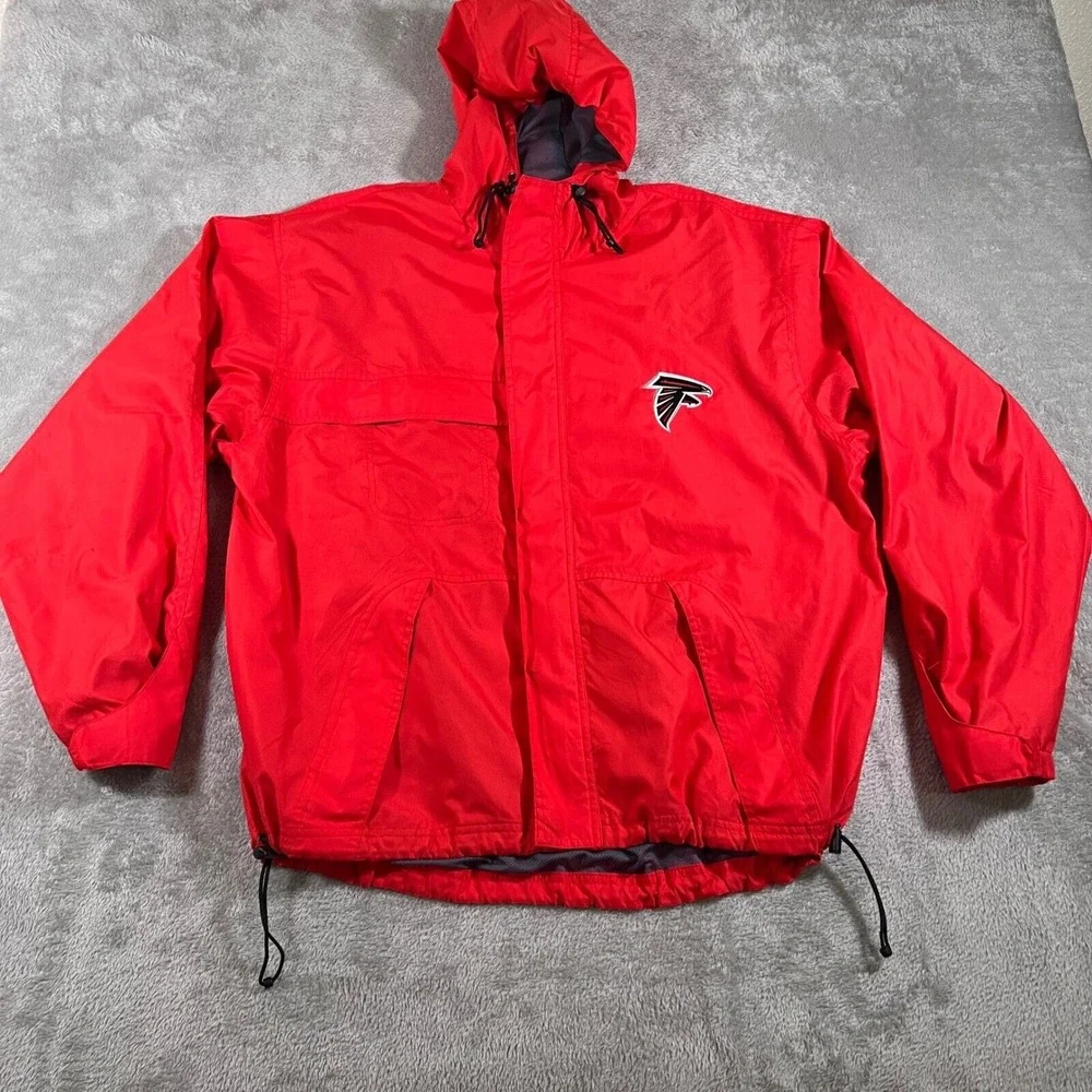 Atlanta Falcons Rain‎ Jacket Mens Size L/X Red Windbreaker Hooded Lightweight
